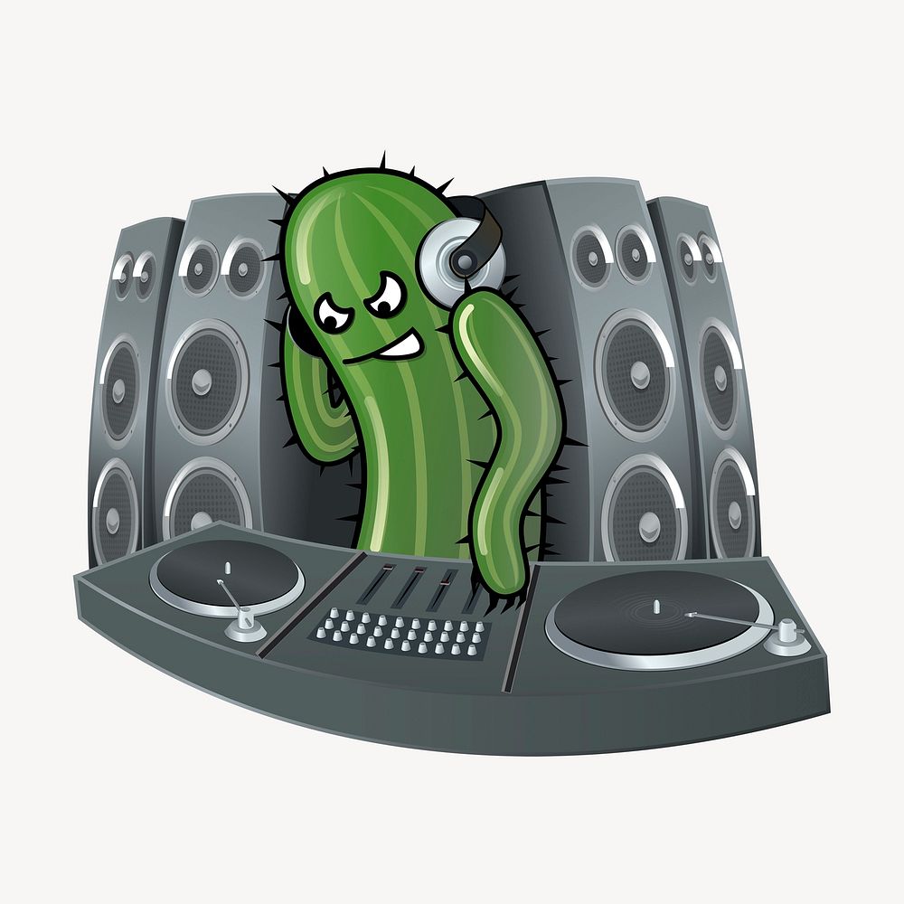 DJ cactus clipart, illustration. Free public domain CC0 image.