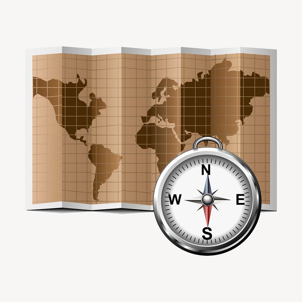 Map, compass clipart, illustration psd. Free public domain CC0 image.