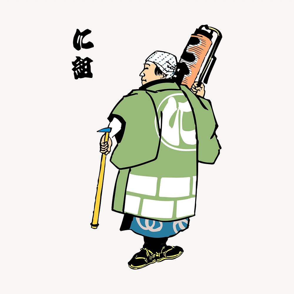 Edo Firefighter clipart, illustration. Free public domain CC0 image.