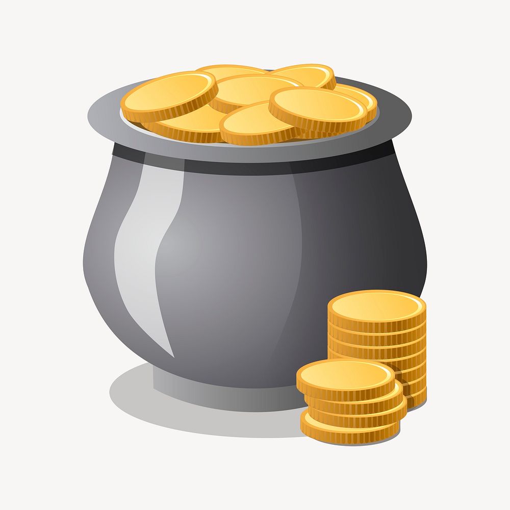 Gold pot clipart, illustration psd. Free public domain CC0 image.