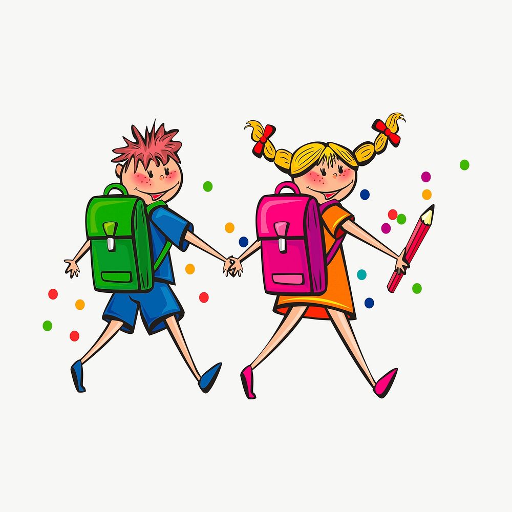 School kids clipart, illustration vector. Free public domain CC0 image.