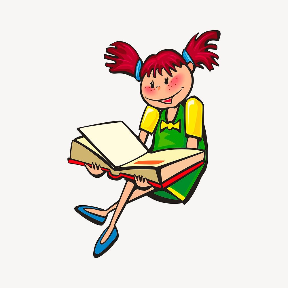 Reading girl clipart, illustration vector. Free public domain CC0 image.