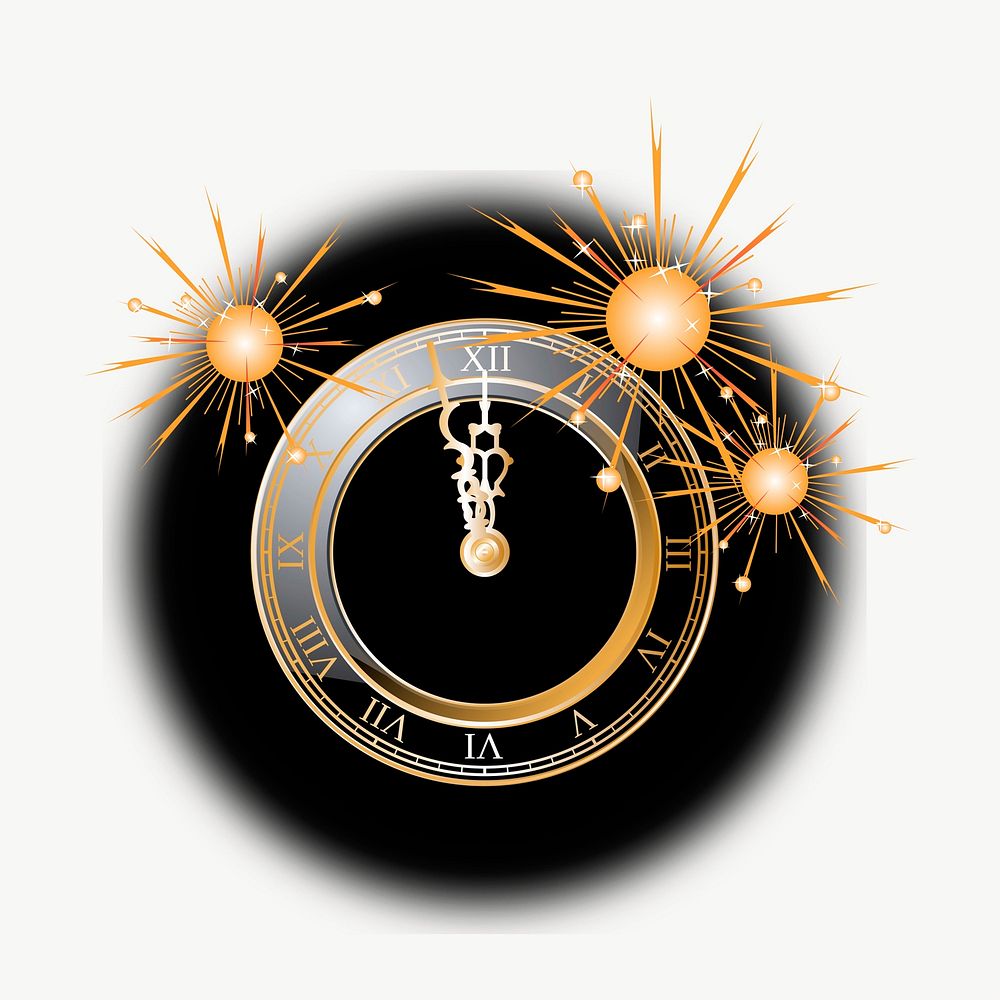 New Year clock clipart, illustration vector. Free public domain CC0 image.