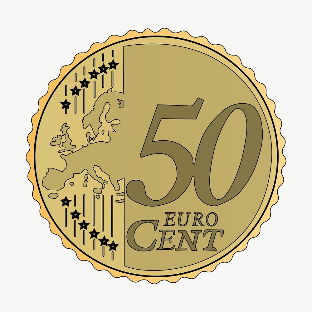 50 Euro cent coin clipart, illustration vector. Free public domain CC0 image.