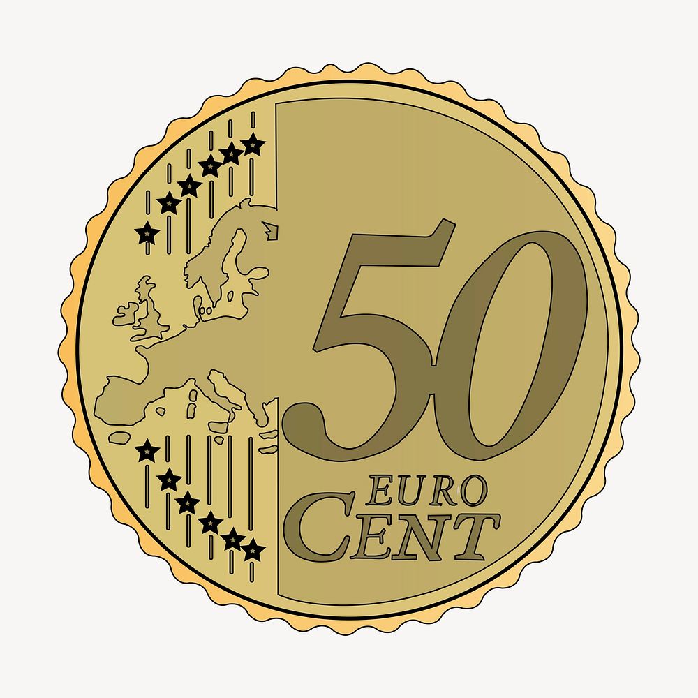 50 Euro cent coin clipart, illustration psd. Free public domain CC0 image.