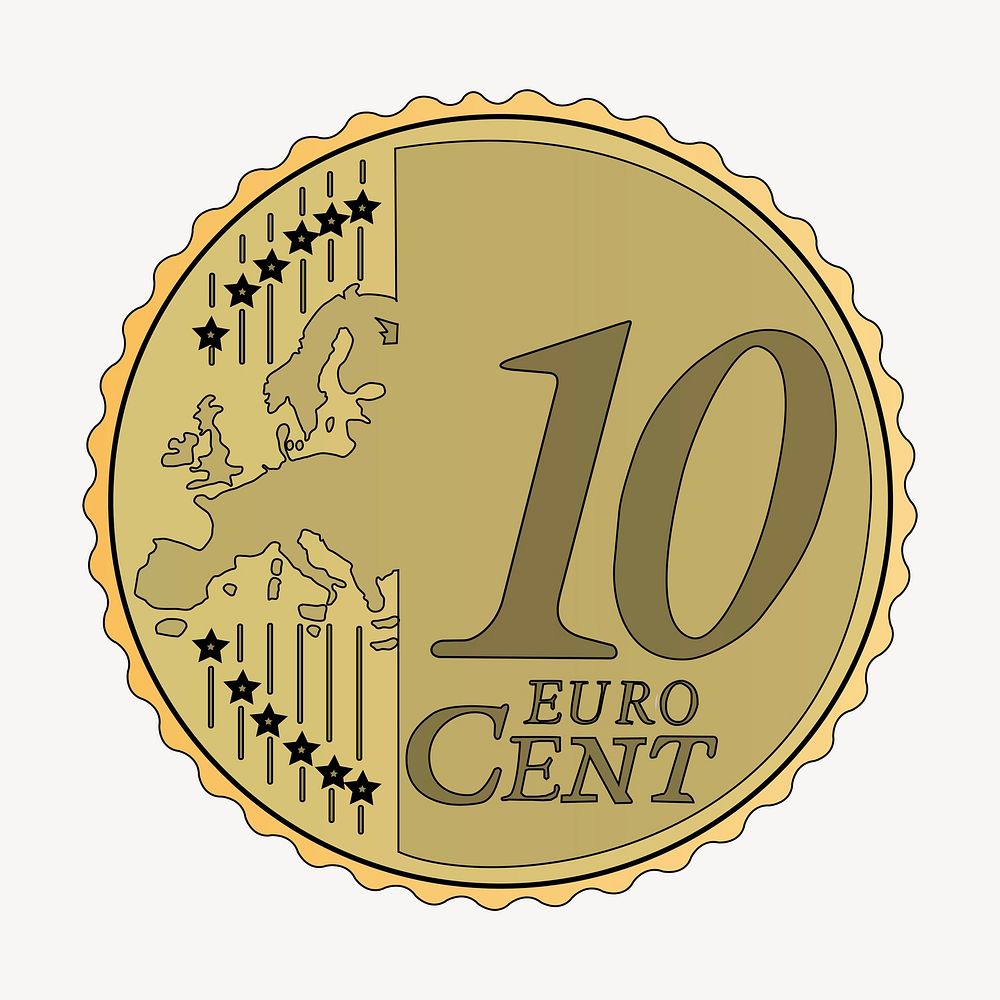 10 Euro cent coin clipart, illustration psd. Free public domain CC0 image.