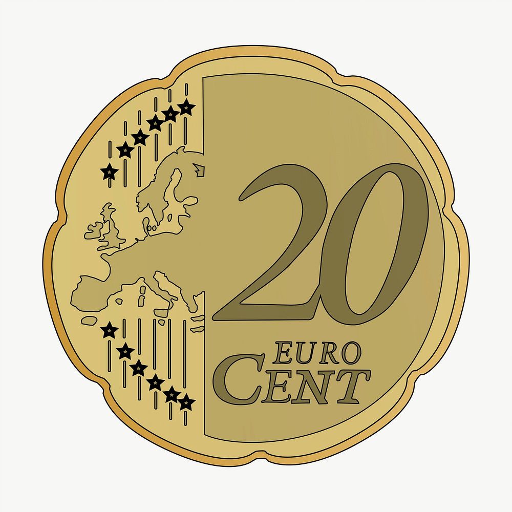 20 Euro cent coin clipart, illustration vector. Free public domain CC0 image.