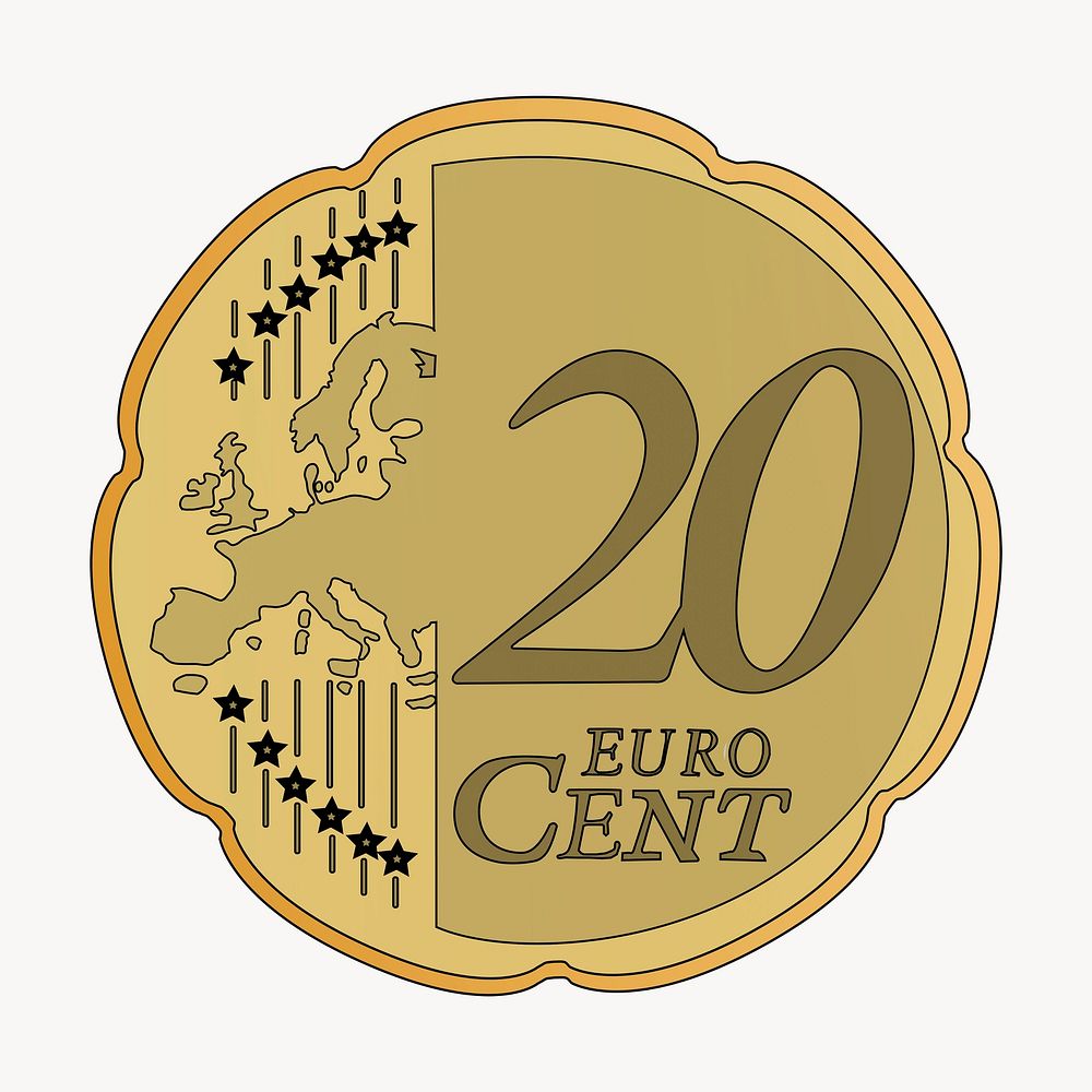 20 Euro cent coin clipart, illustration. Free public domain CC0 image.