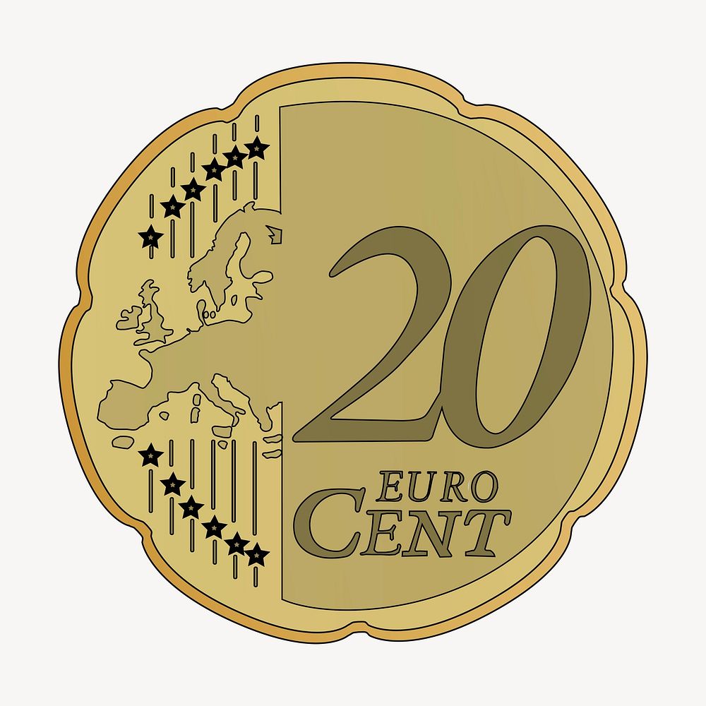 20 Euro cent coin clipart, illustration psd. Free public domain CC0 image.