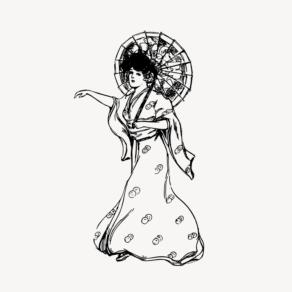 Women's kimono drawing, illustration vector. 