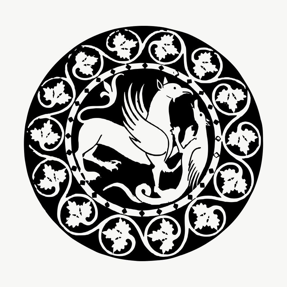 Griffin dragon badge drawing, illustration vector. Free public domain CC0 image.