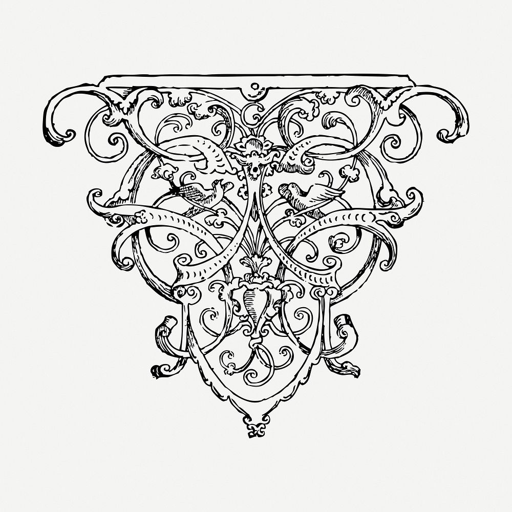 Vintage ornament drawing, illustration psd. Free public domain CC0 image.