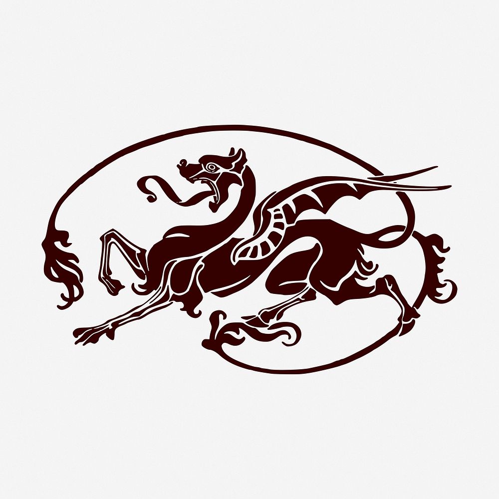 Mythological dragon clipart, illustration. Free public domain CC0 image.