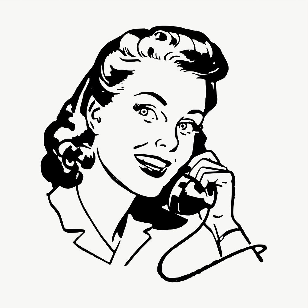 Woman on phone drawing, illustration vector. Free public domain CC0 image.