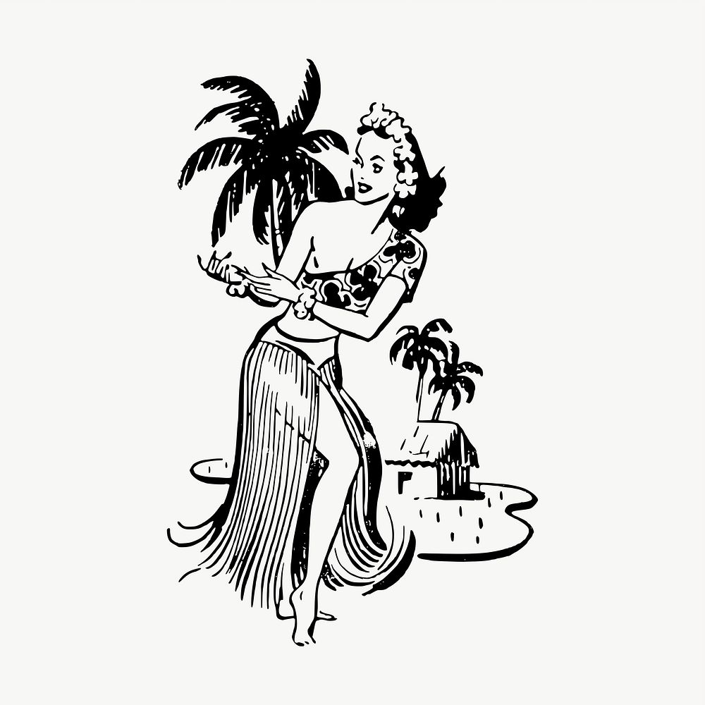 Hawaiian woman drawing, illustration vector. Free public domain CC0 image.