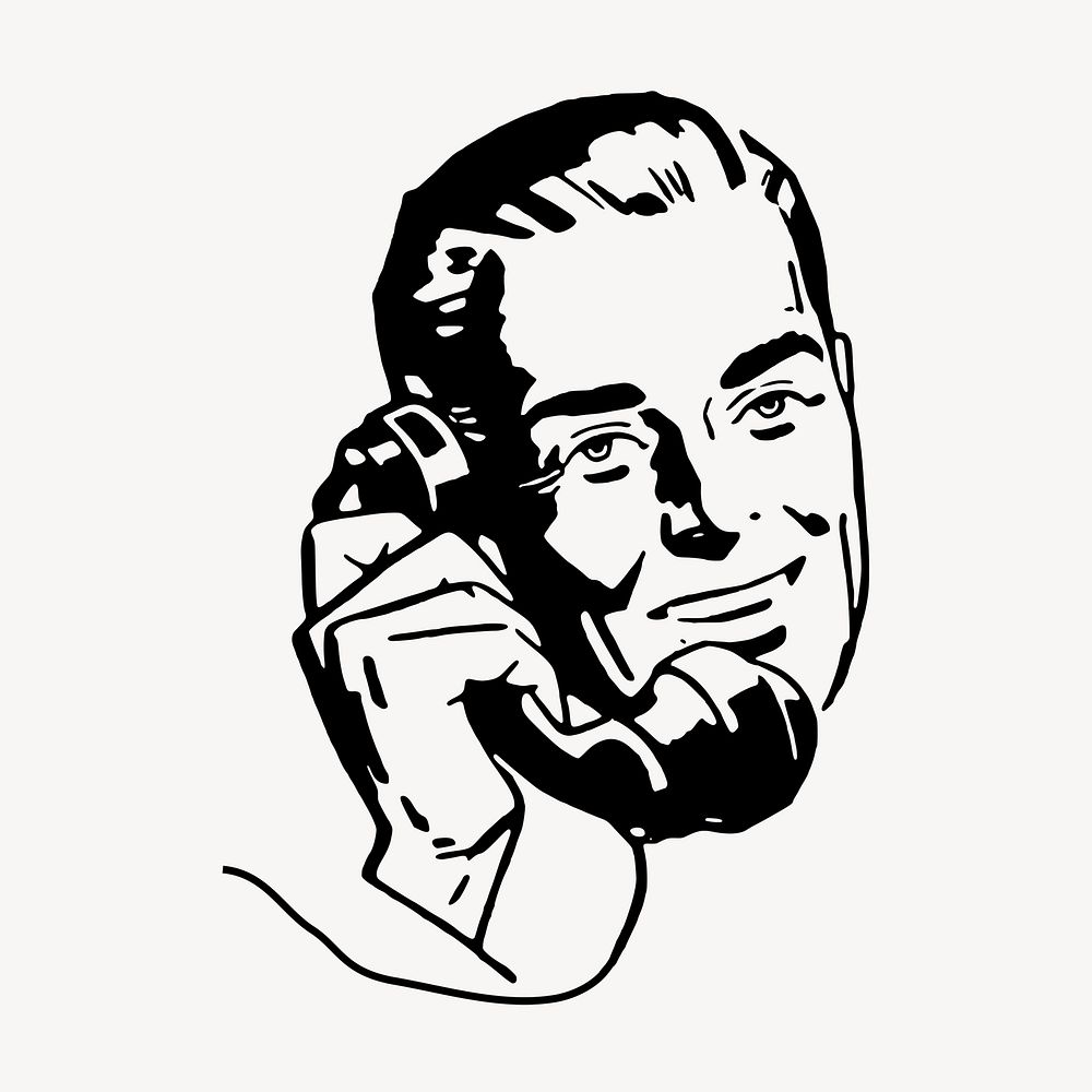 Man on phone drawing, illustration vector. Free public domain CC0 image.