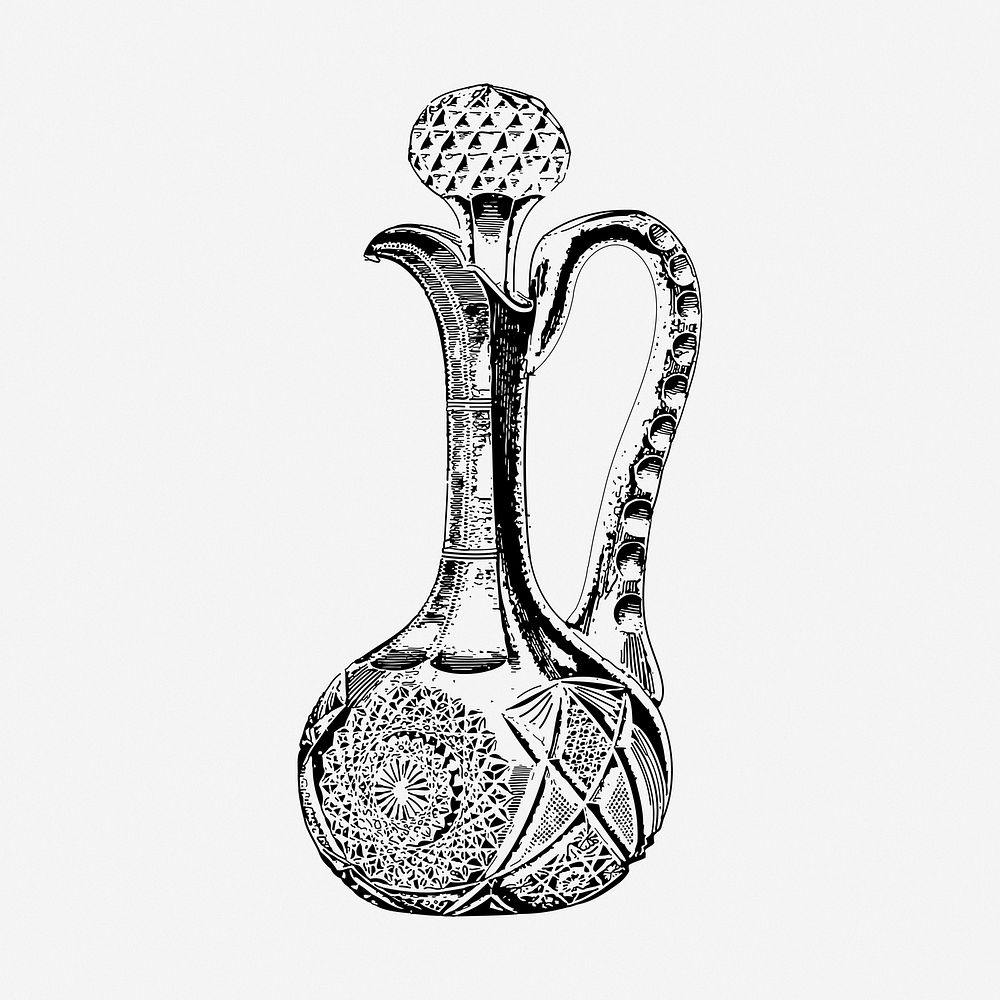 Vintage jug drawing, illustration. Free public domain CC0 image.
