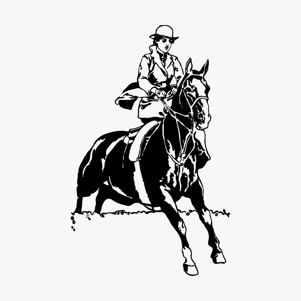 Horse rider drawing, illustration vector. Free public domain CC0 image.