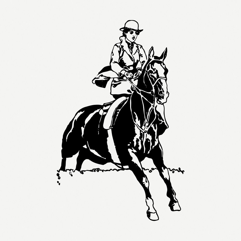 Horse rider drawing, illustration psd. Free public domain CC0 image.
