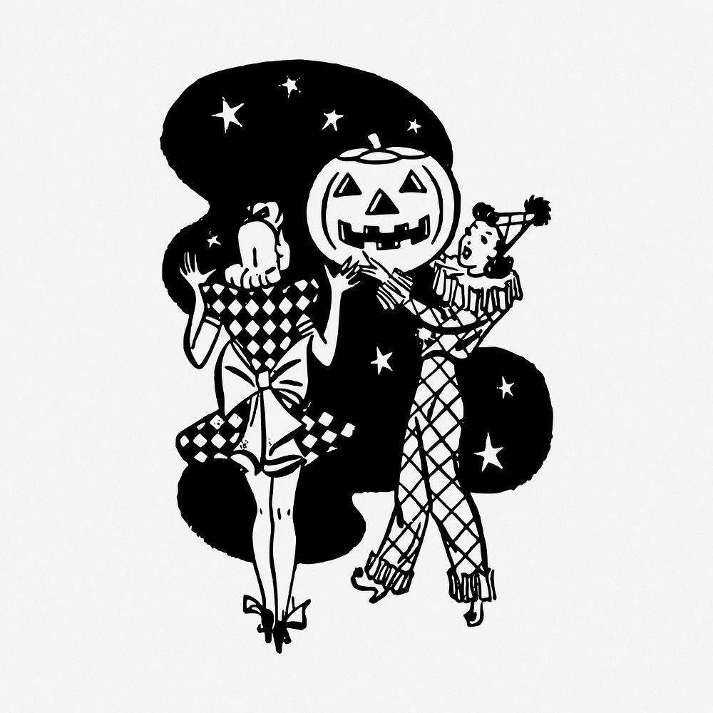 Halloween ladies drawing, illustration. Free public domain CC0 image.