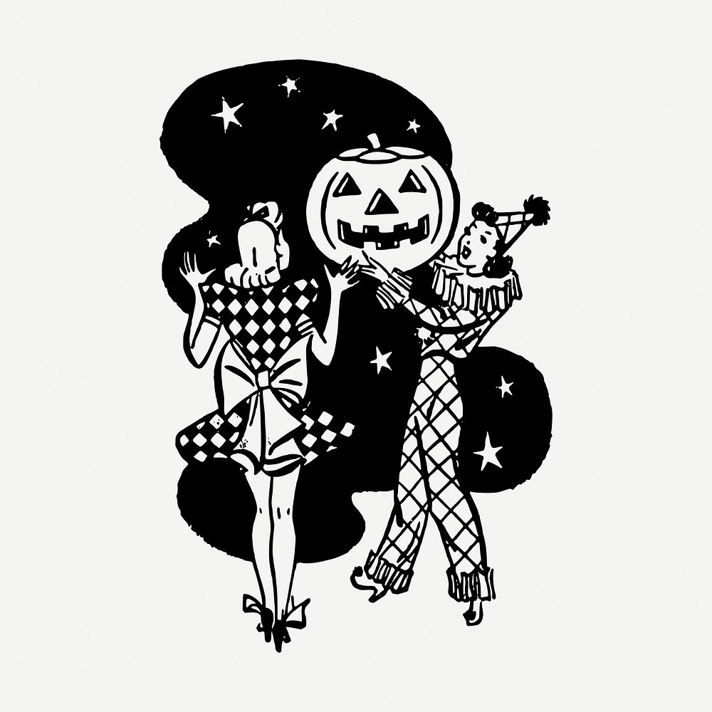 Halloween ladies drawing, illustration psd. Free public domain CC0 image.