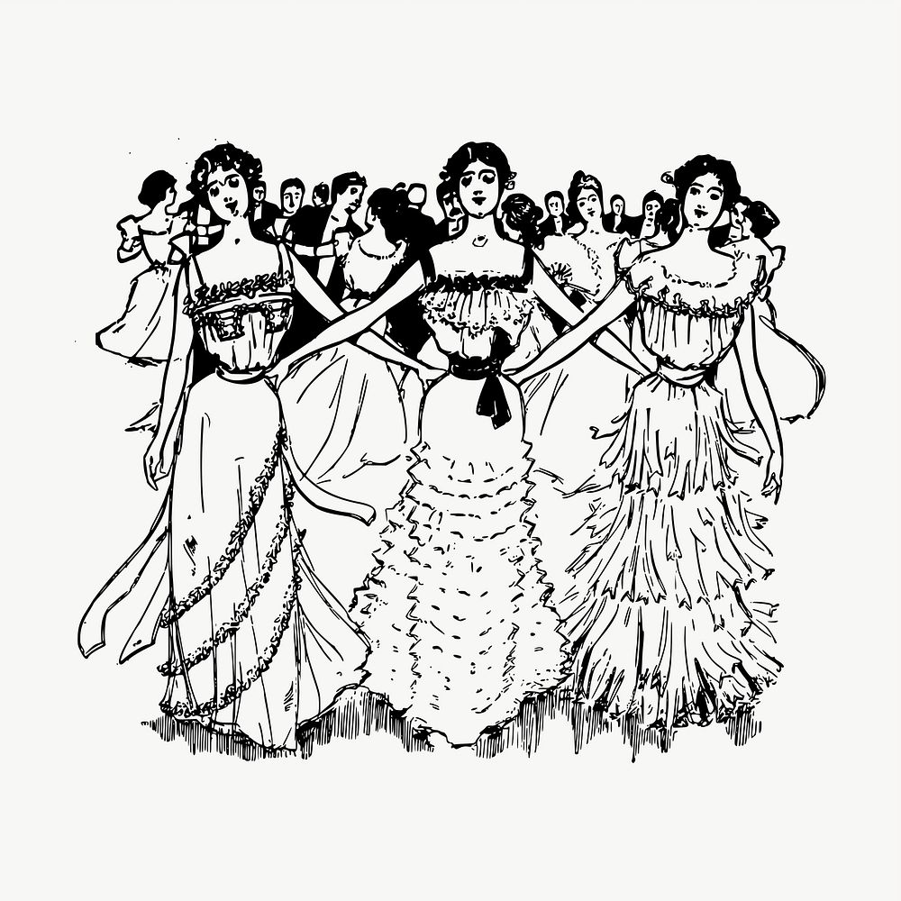 Vintage dancers drawing, illustration vector. Free public domain CC0 image.