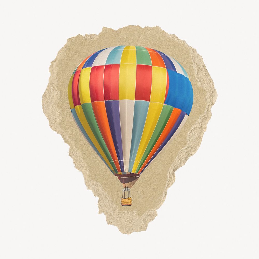 Hot air balloon, ripped paper collage element