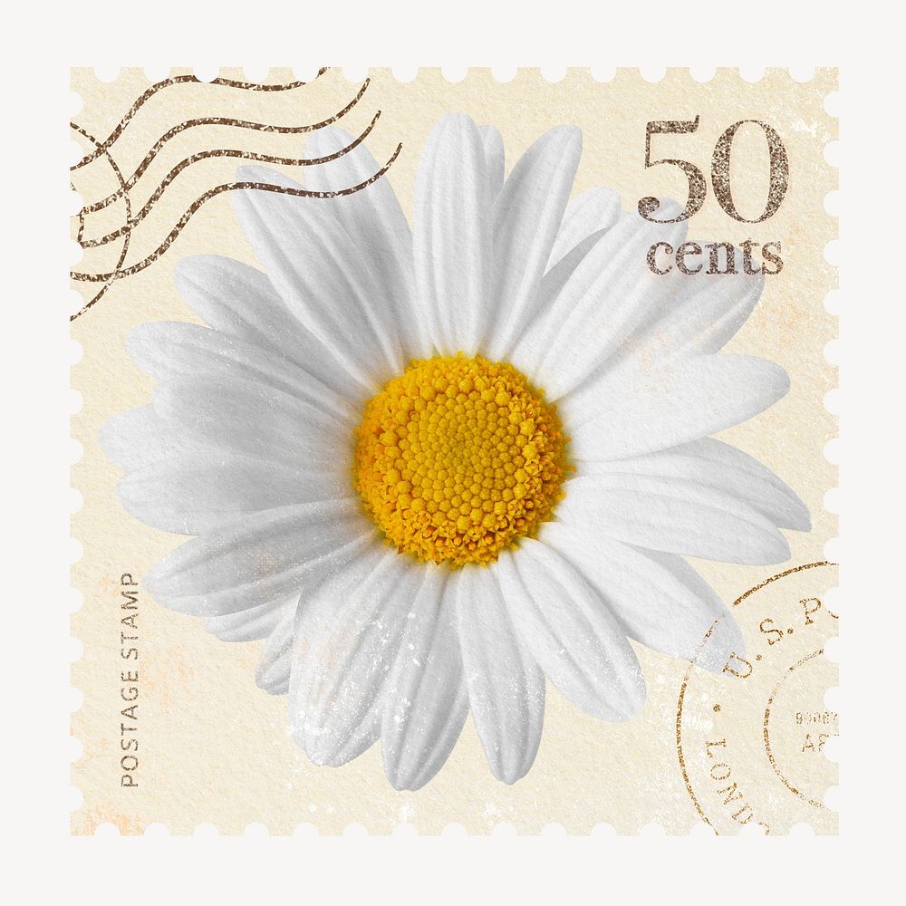 White daisy postage stamp, flower design