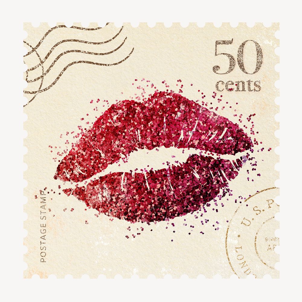 Vintage glitter lips postage stamp