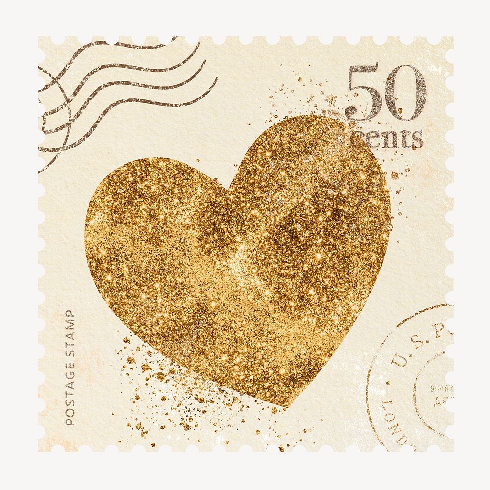Vintage glitter heart postage stamp
