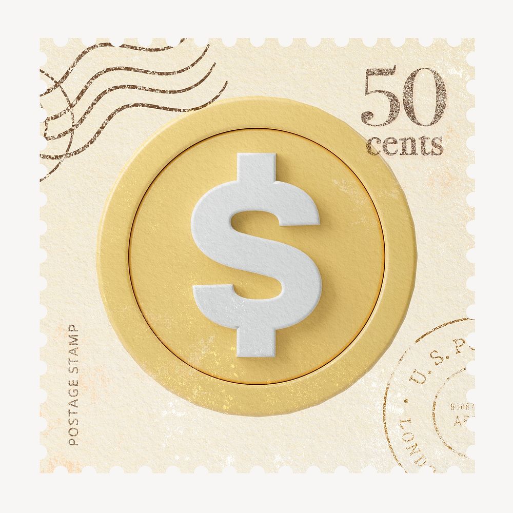 3D dollar coin postage stamp