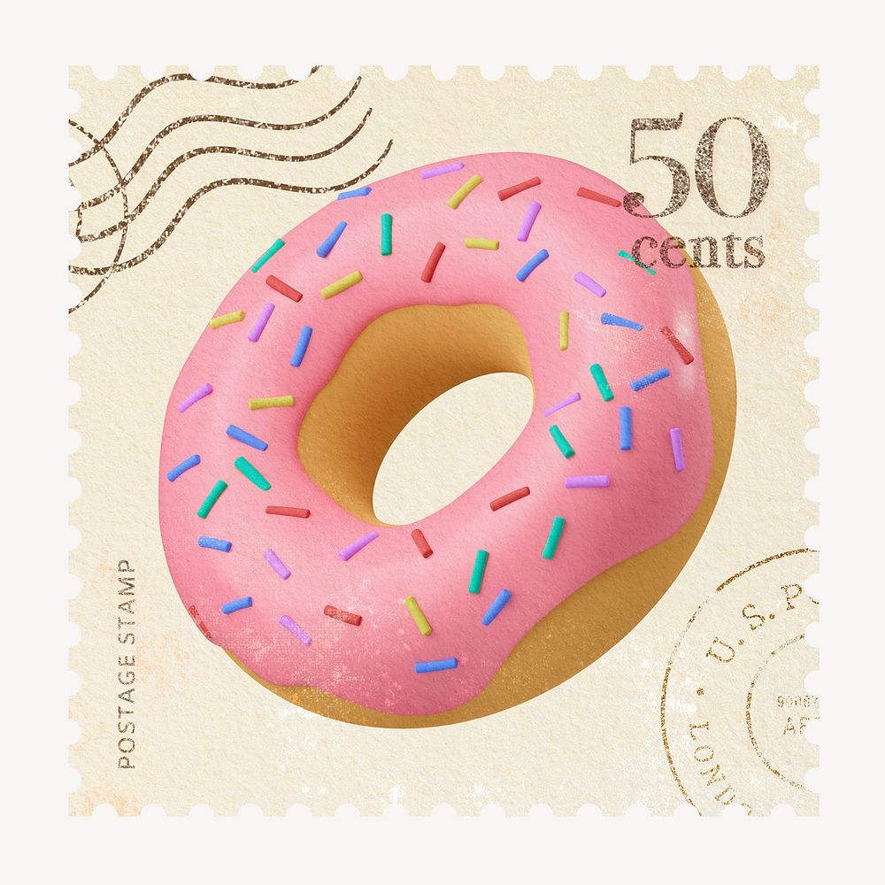 3D pink donut postage stamp