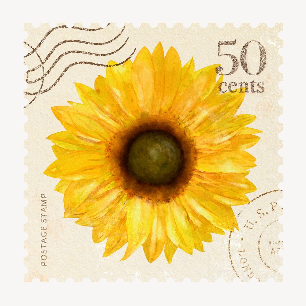 Watercolour sunflower postage stamp, bullet journal ideas