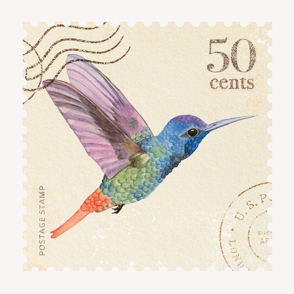 Watercolour humming bird postage stamp, bullet journal ideas