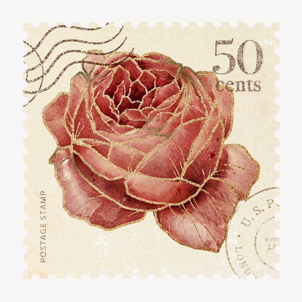 Rose postage stamp, vintage floral design