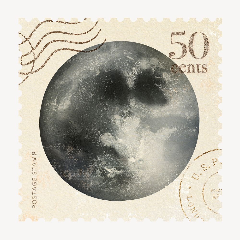 Vintage hand drawn moon postage stamp