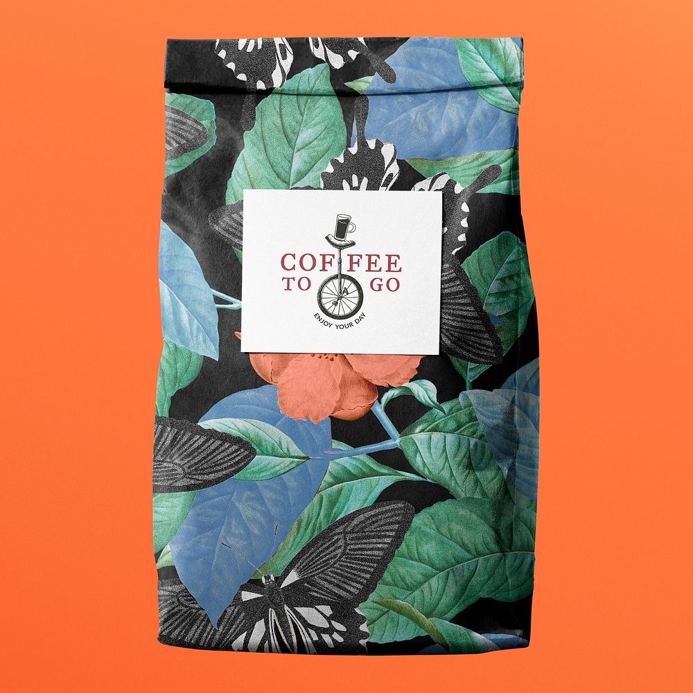 Aesthetic leafy coffee bag design with logo label