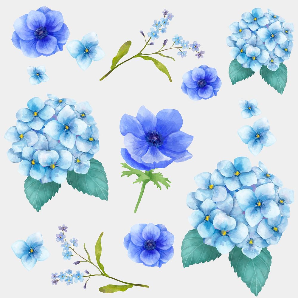 Watercolor flowers psd drawing clipart collection