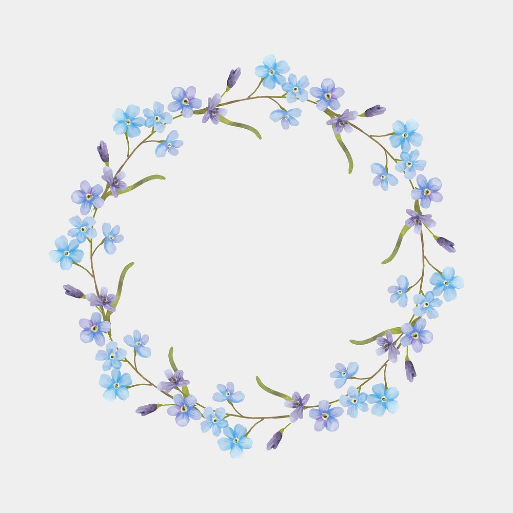 Blue floral wreath watercolor clipart