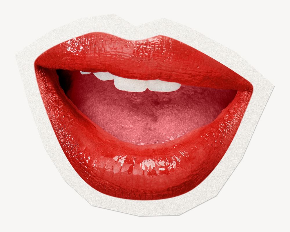 Red lips sticker collage element, paper craft clipart