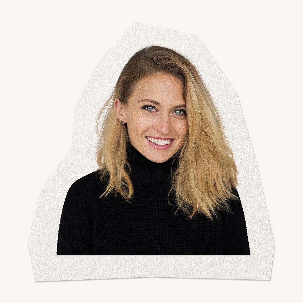 Attractive blonde woman sticker collage element, paper craft clipart