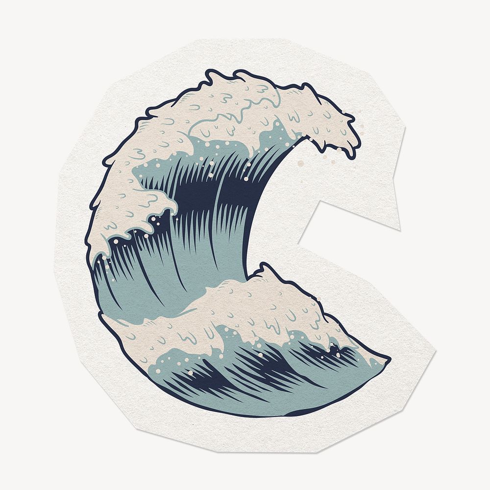 Sea wave badge clipart sticker, paper craft collage element