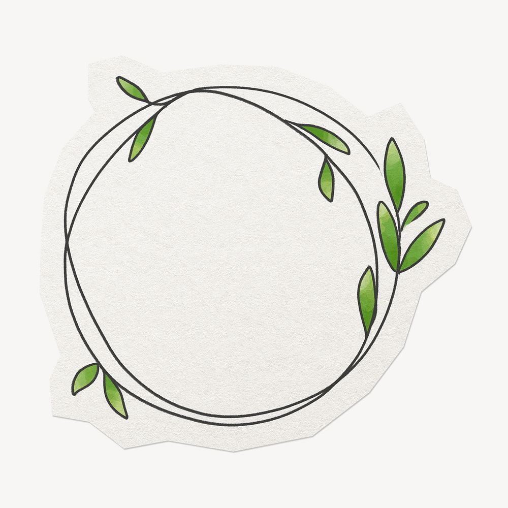 Botanical frame, doodle sticker collage element, paper craft clipart