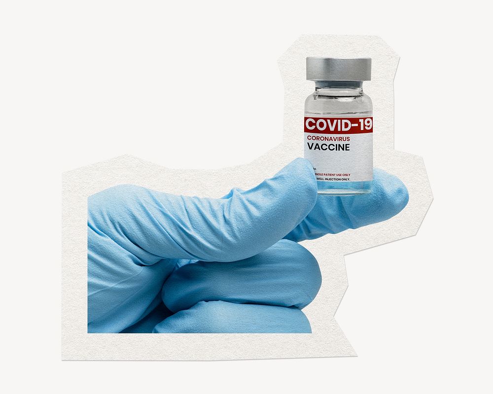 COVID 19 vaccine  clipart sticker, paper craft collage element