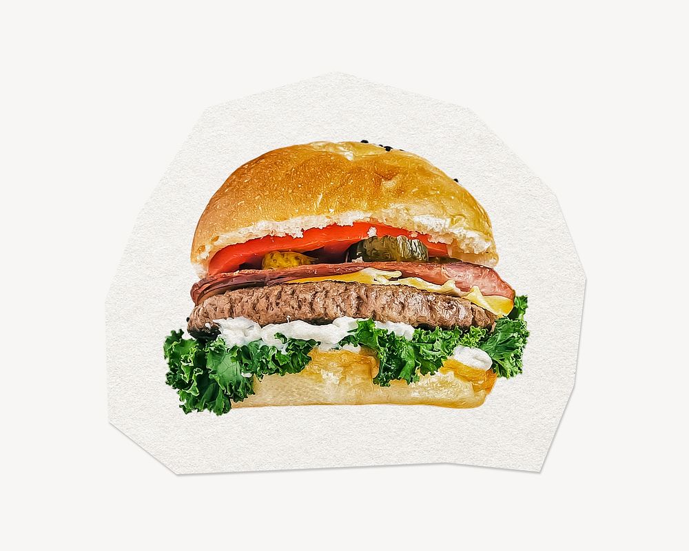 Hamburger, food clipart sticker, paper craft collage element
