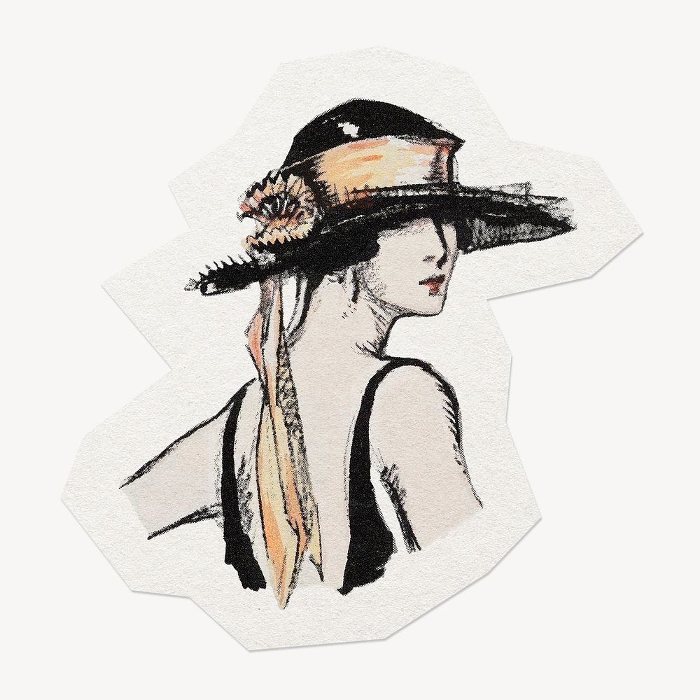 1920s fashion, woman clipart sticker, paper craft collage element
