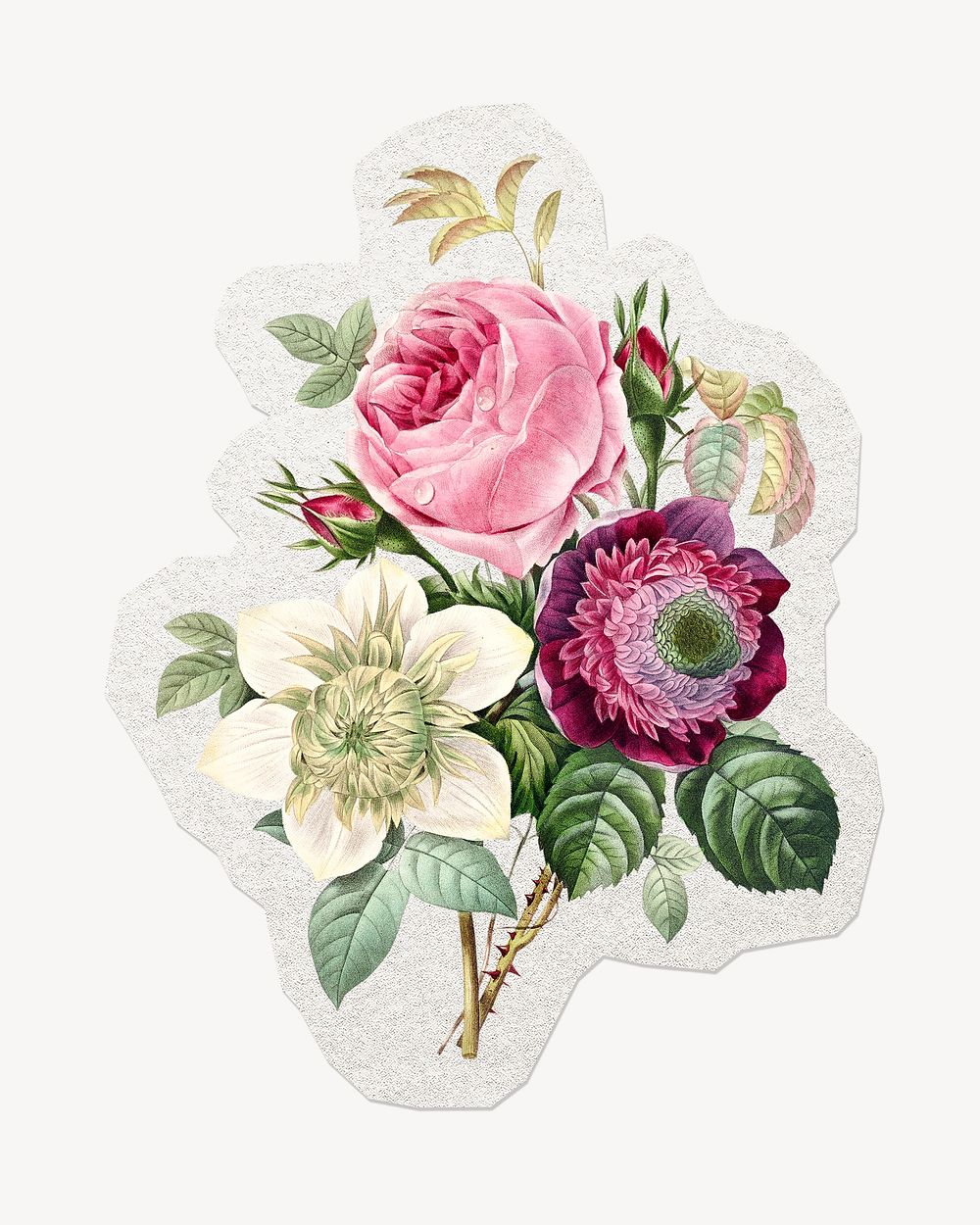 Flower bouquet sticker, watercolor illustration