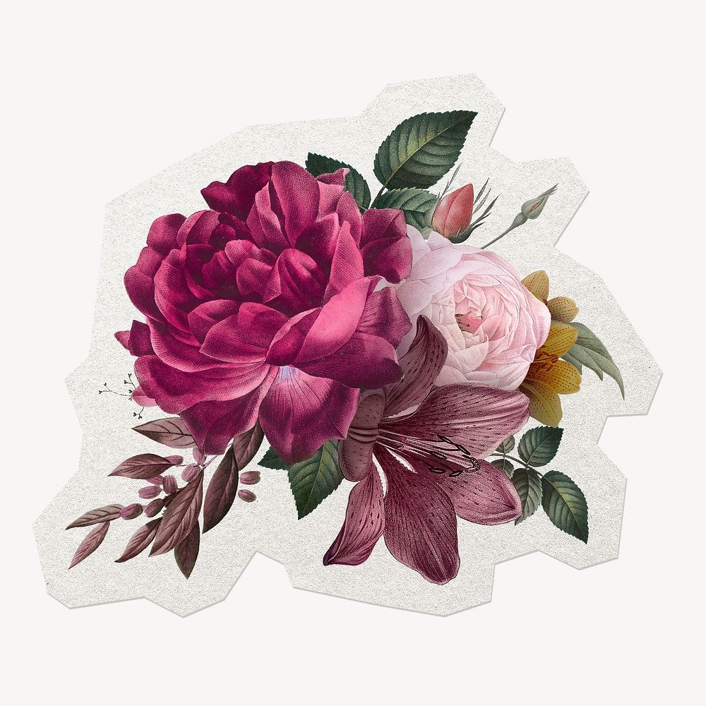 Flower bloom sticker, vintage botanical illustration