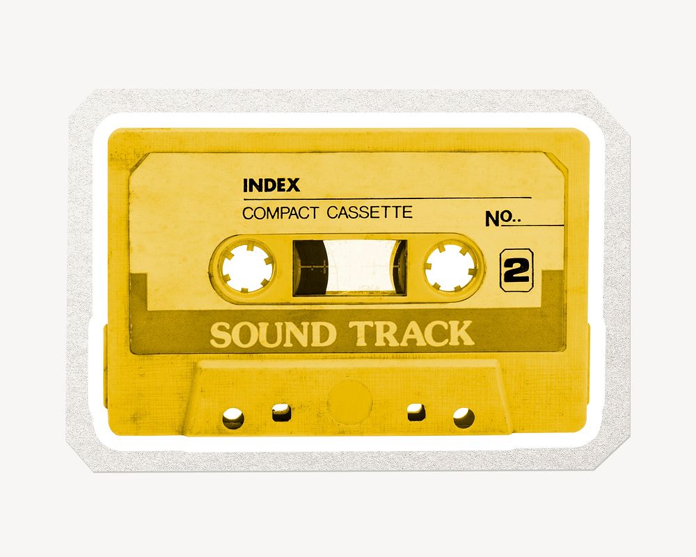 Retro sound track, cassette tape, typography sticker, paper craft collage element