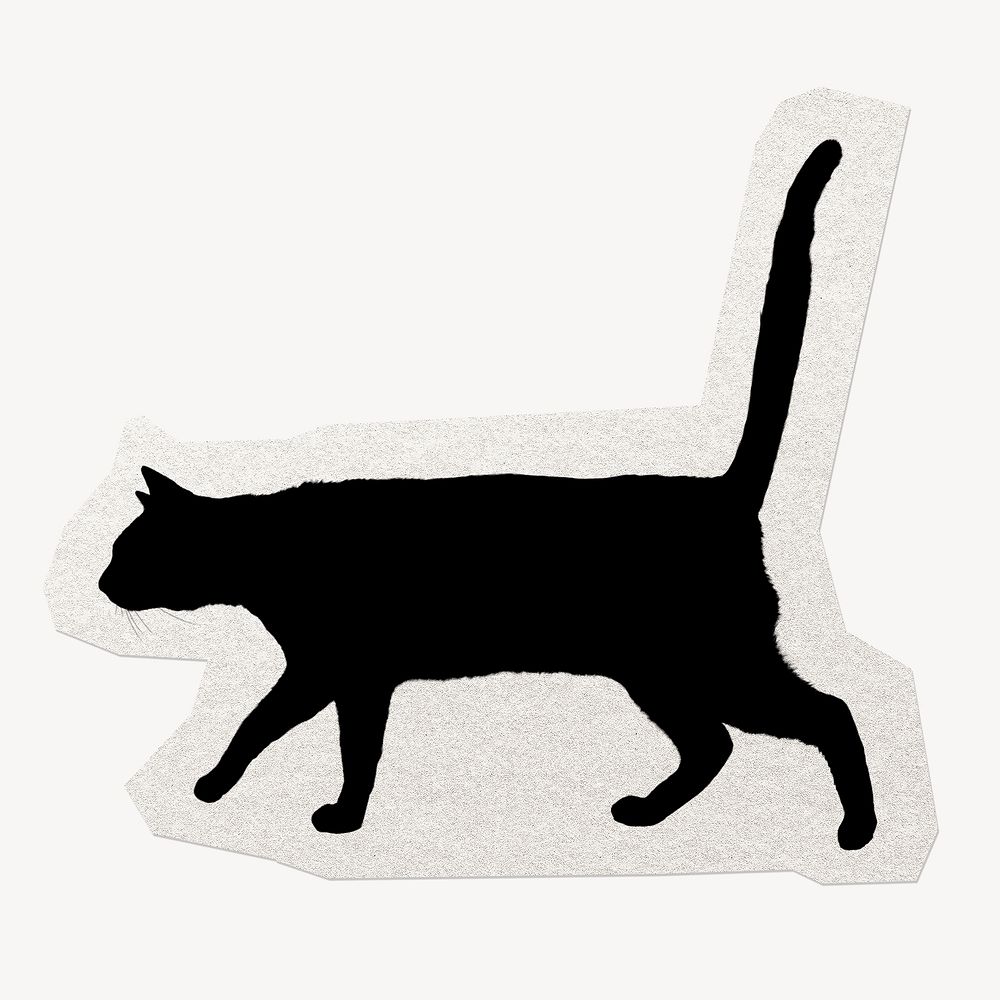 Cat silhouette sticker, animal illustration collage element